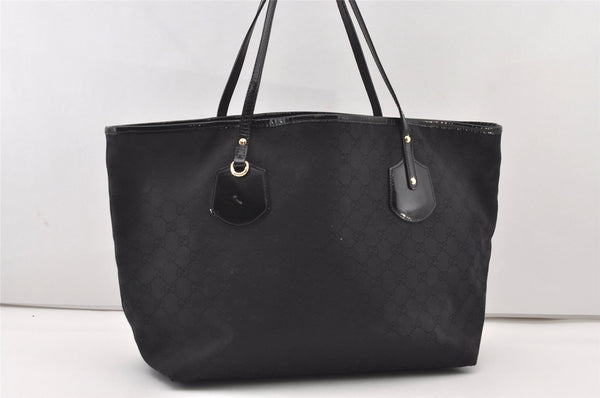 Authentic GUCCI Jolie Shoulder Tote Bag GG Canvas Enamel 211975 Black 2827J