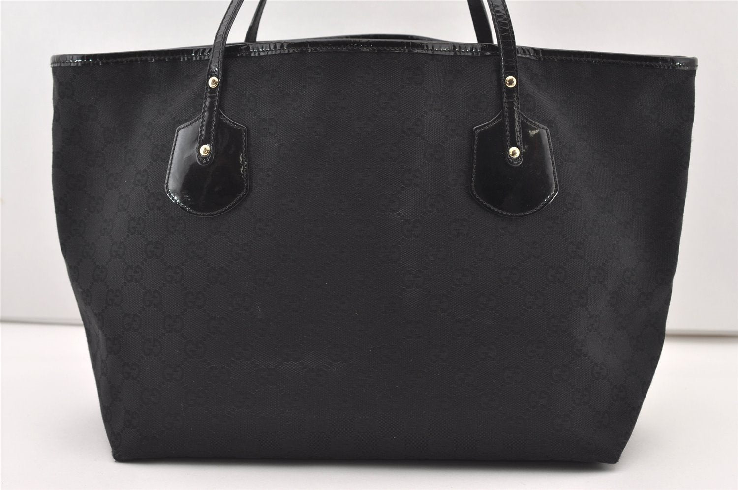 Authentic GUCCI Jolie Shoulder Tote Bag GG Canvas Enamel 211975 Black 2827J