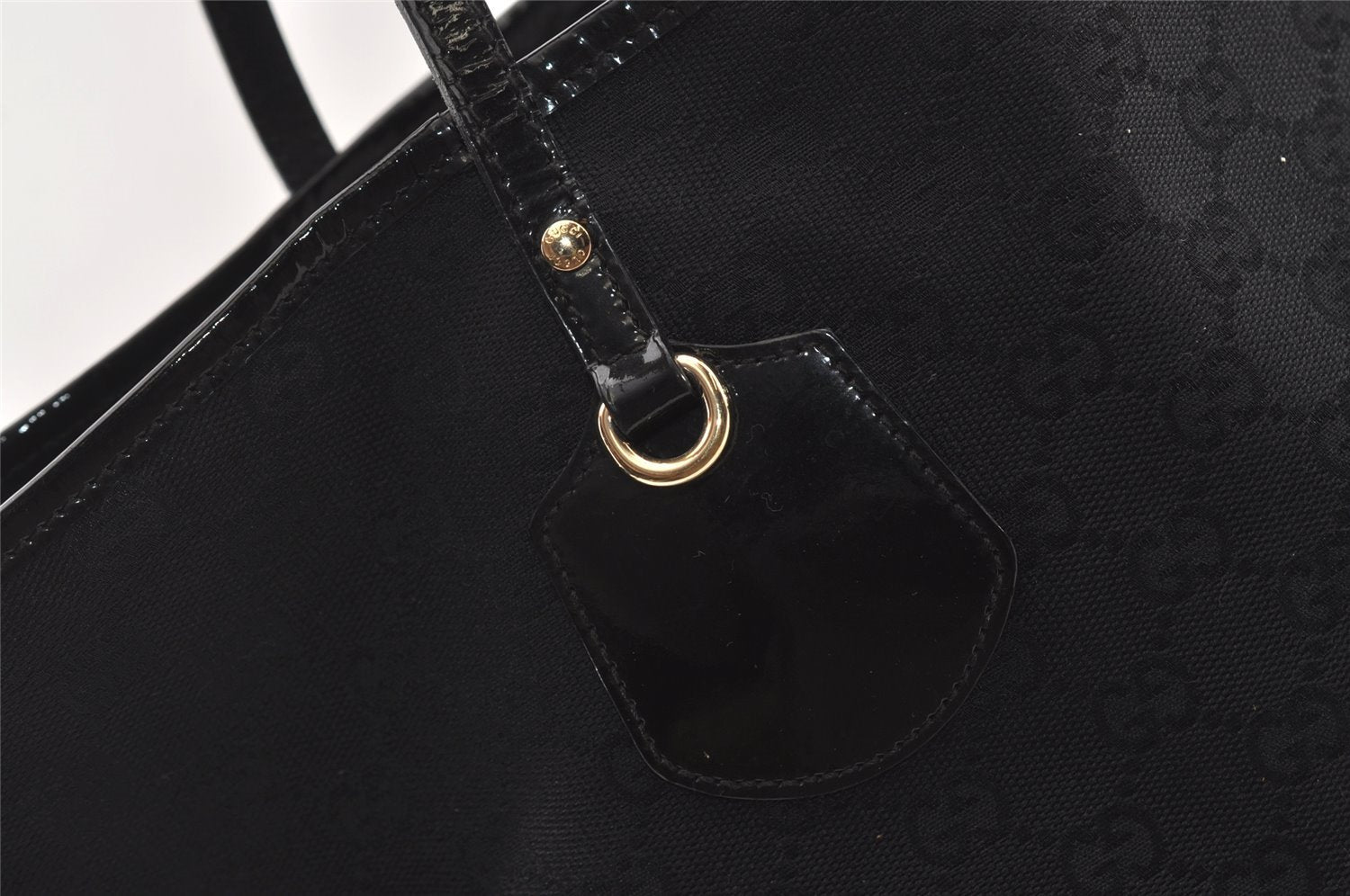 Authentic GUCCI Jolie Shoulder Tote Bag GG Canvas Enamel 211975 Black 2827J