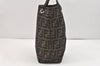 Authentic FENDI Zucca Hand Tote Bag Purse Canvas Leather Brown 2828K