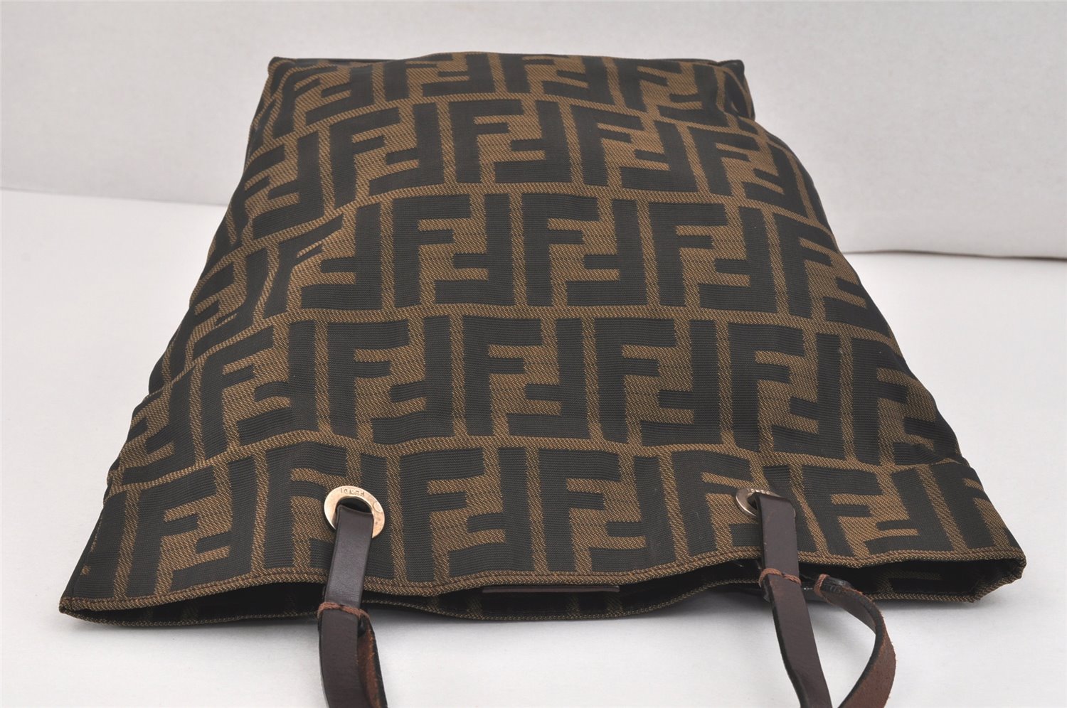 Authentic FENDI Zucca Hand Tote Bag Purse Canvas Leather Brown 2828K