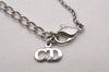 Authentic Christian Dior Silver Tone Chain Rhinestone Pendant Necklace CD 2830J