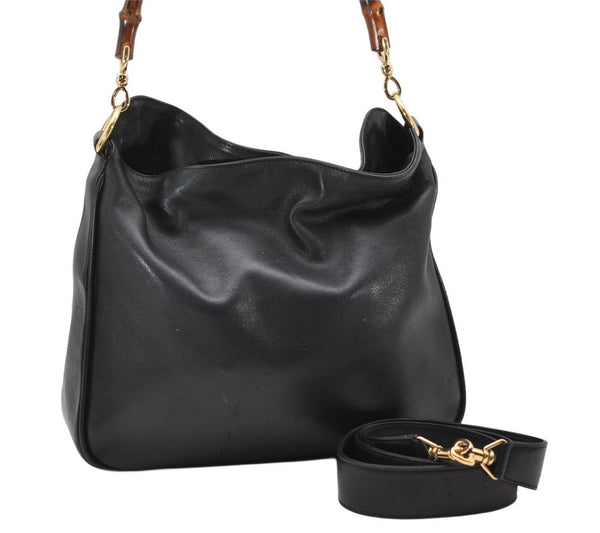 Authentic GUCCI Bamboo 2way Shoulder Bag Purse Leather Black Junk 2830K