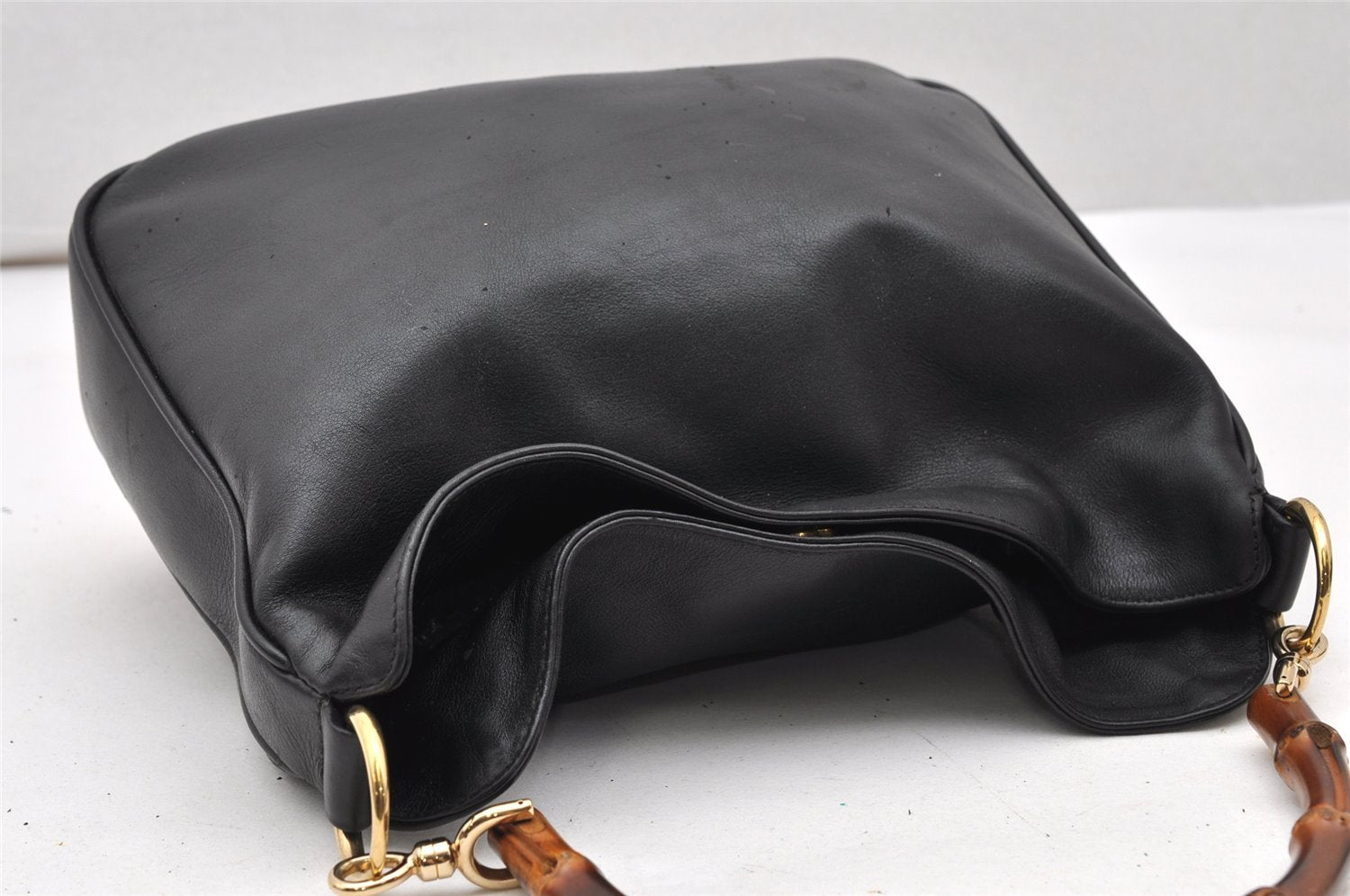 Authentic GUCCI Bamboo 2way Shoulder Bag Purse Leather Black Junk 2830K