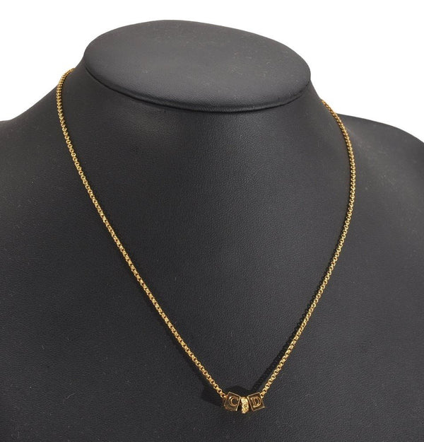 Authentic Christian Dior Gold Tone Chain Rhinestone Pendant Necklace CD 2831J