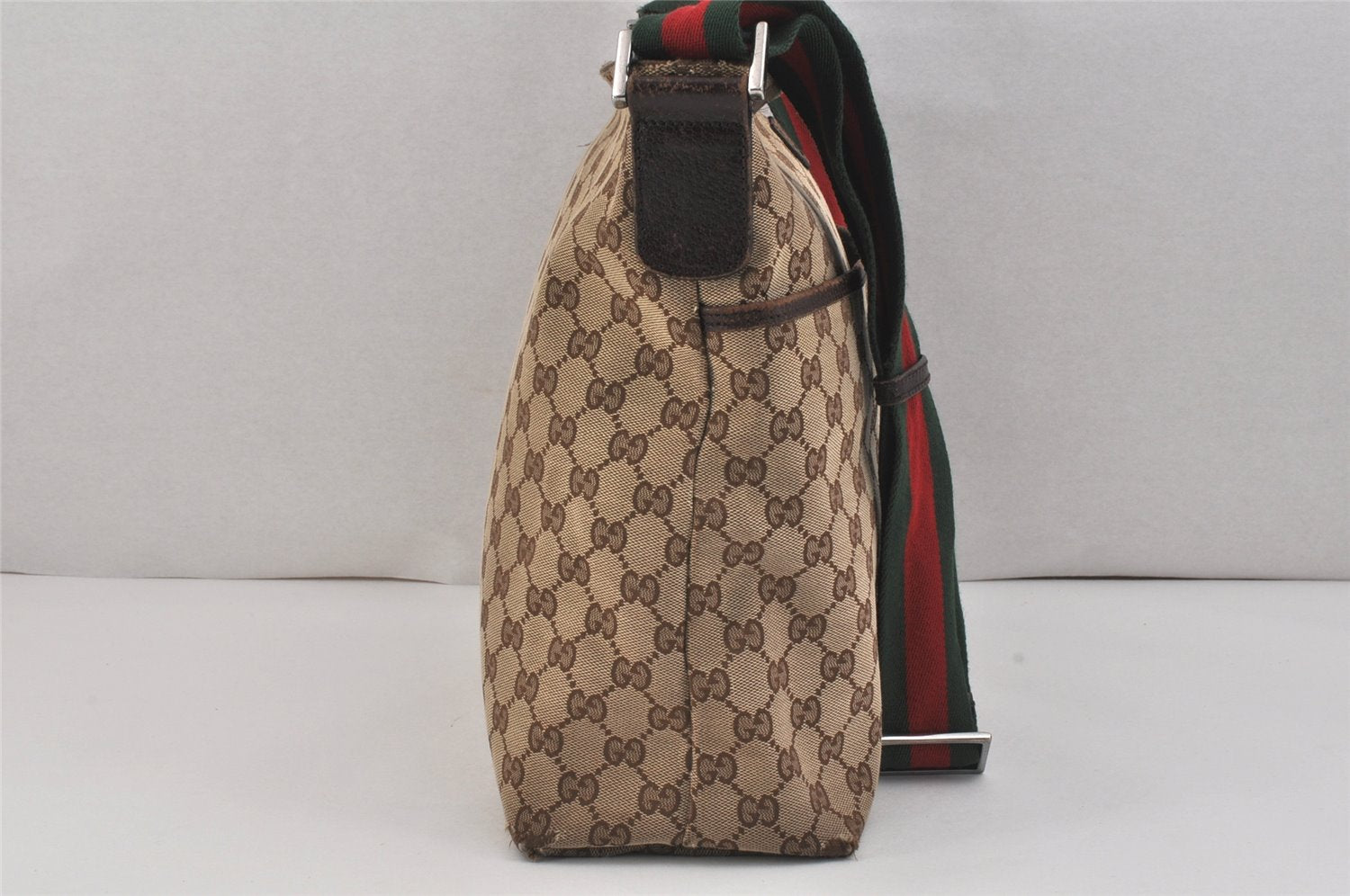 Auth GUCCI Web Sherry Line Shoulder Bag GG Canvas Leather 189751 Brown 2831K