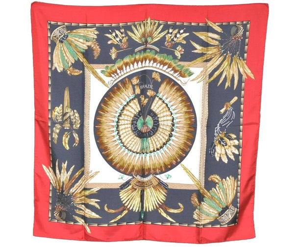 Authentic HERMES Carre 90 Scarf "BRAZIL" Silk Red 2836J