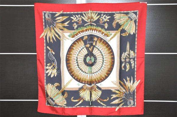 Authentic HERMES Carre 90 Scarf "BRAZIL" Silk Red 2836J