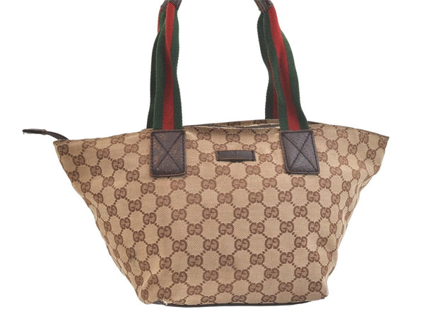 Authentic GUCCI Web Sherry Line Tote Bag GG Canvas Leather 131228 Brown 2836K