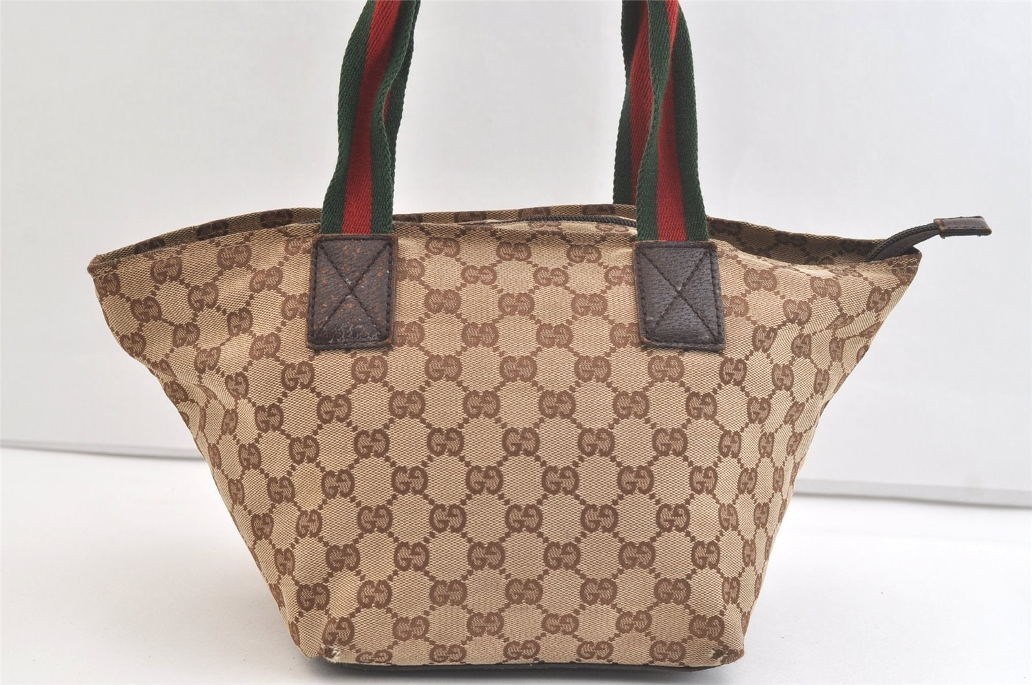 Authentic GUCCI Web Sherry Line Tote Bag GG Canvas Leather 131228 Brown 2836K