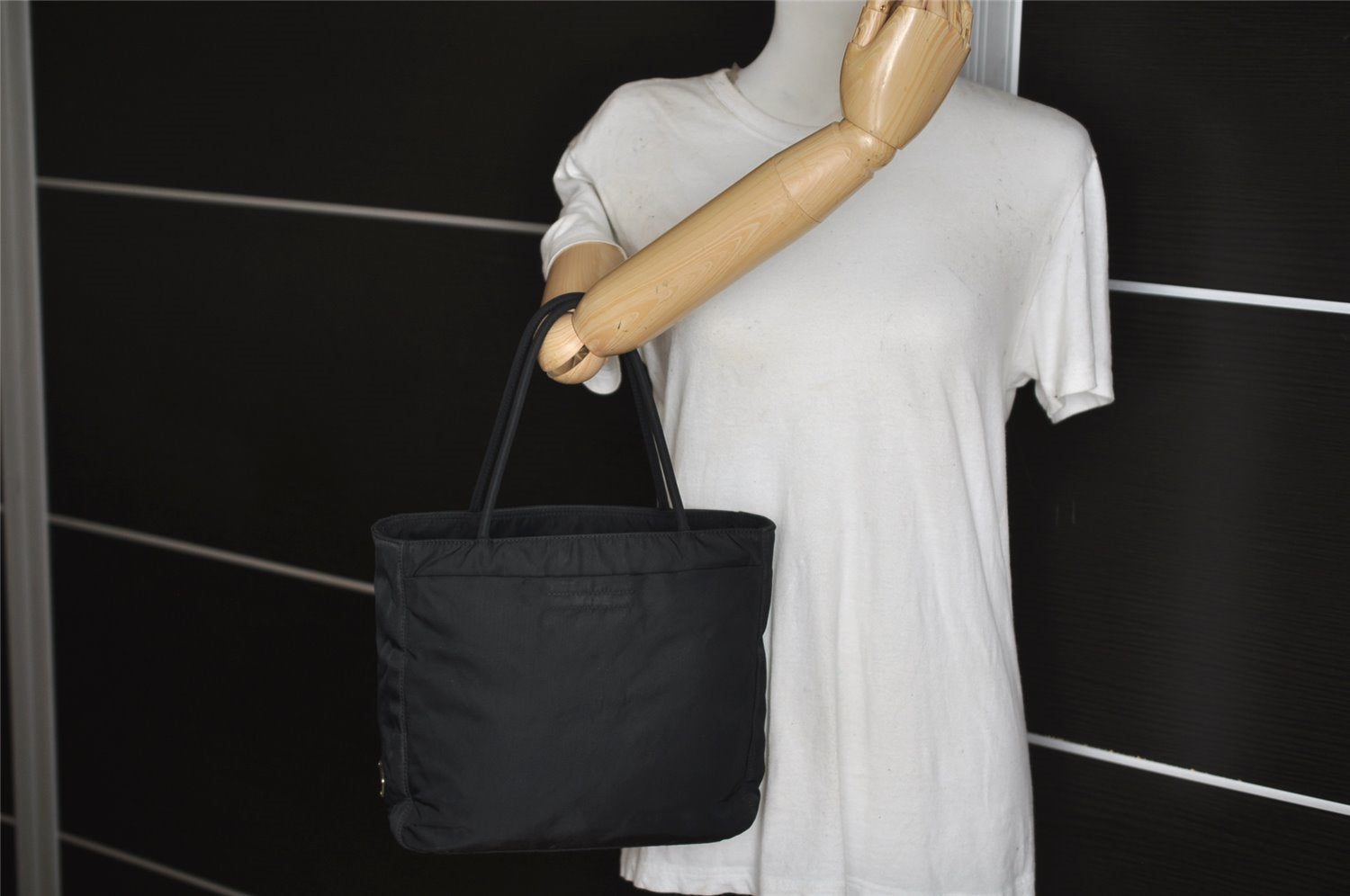 Authentic PRADA Vintage Nylon Tessuto Tote Hand Bag Purse Black 2837J