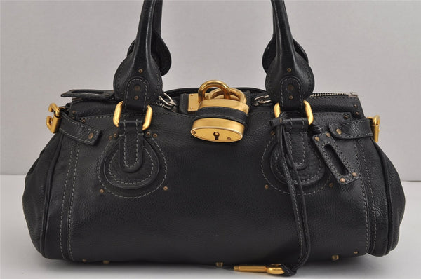 Authentic Chloe Vintage Paddington Leather Shoulder Hand Bag Black 2838J