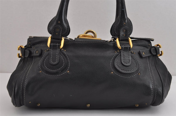 Authentic Chloe Vintage Paddington Leather Shoulder Hand Bag Black 2838J