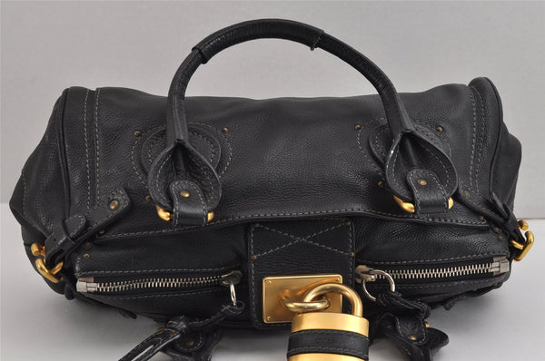 Authentic Chloe Vintage Paddington Leather Shoulder Hand Bag Black 2838J