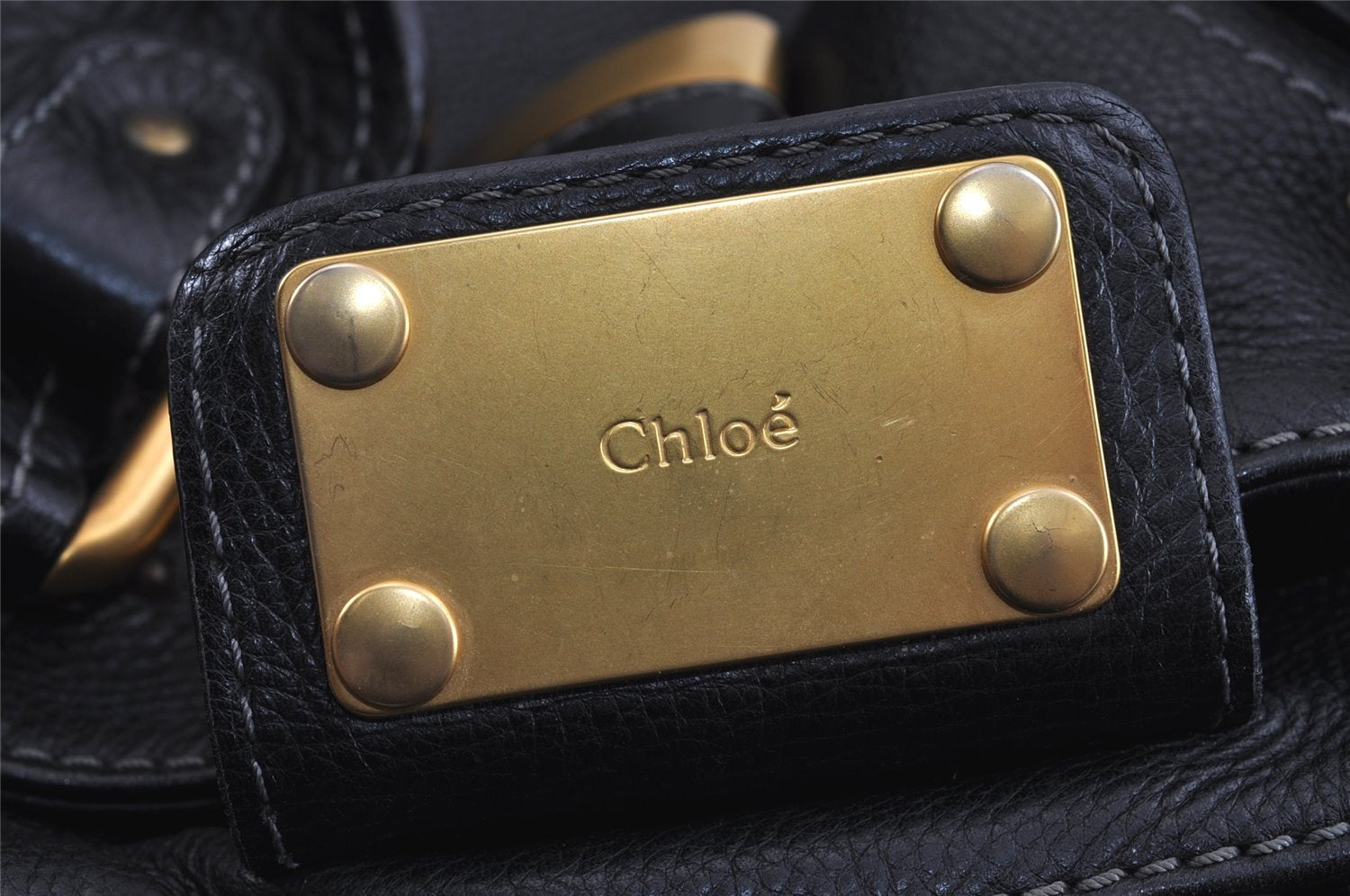 Authentic Chloe Vintage Paddington Leather Shoulder Hand Bag Black 2838J