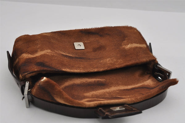 Authentic FENDI Mamma Baguette Shoulder Hand Bag Unborn Calf Leather Brown 2840I