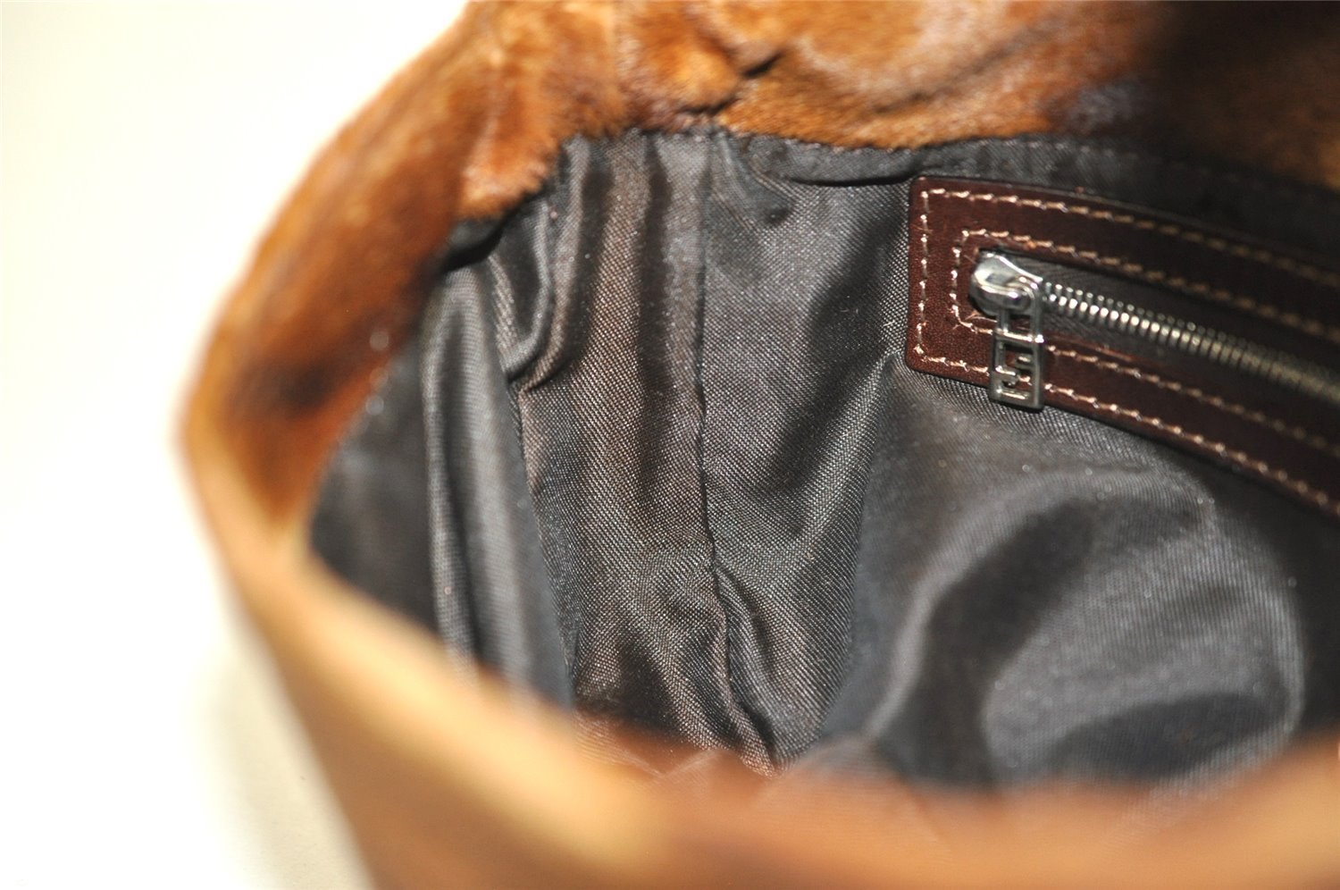 Authentic FENDI Mamma Baguette Shoulder Hand Bag Unborn Calf Leather Brown 2840I