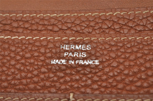 Authentic HERMES Dogon GM Vintage Leather Long Wallet Purse Brown 2841I