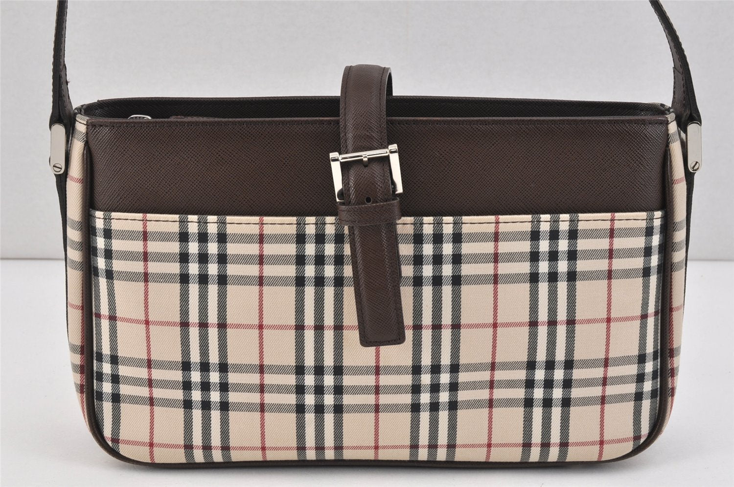 Authentic BURBERRY Nova Check Shoulder Hand Bag Purse Canvas Leather Beige 2842K