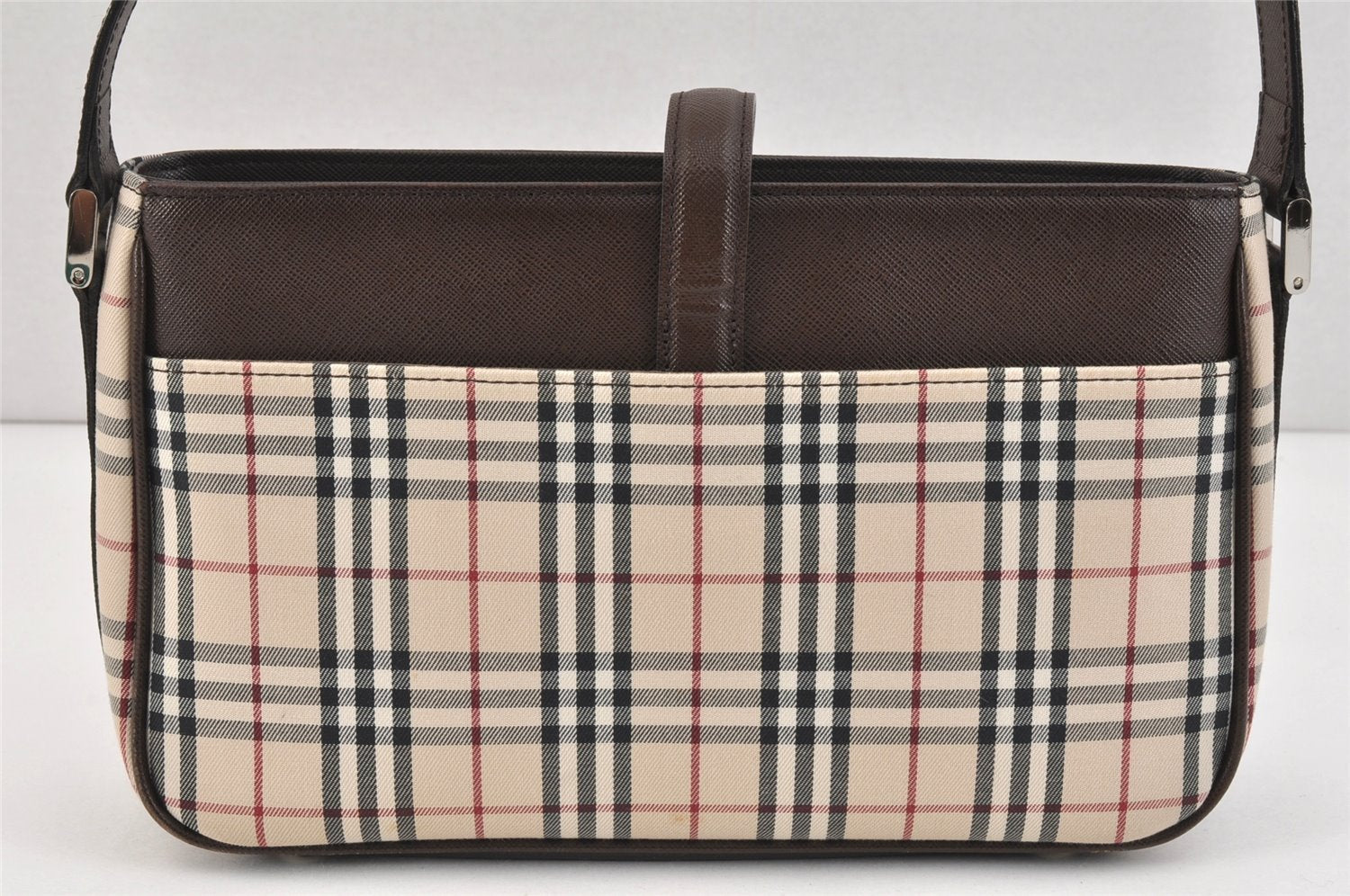 Authentic BURBERRY Nova Check Shoulder Hand Bag Purse Canvas Leather Beige 2842K