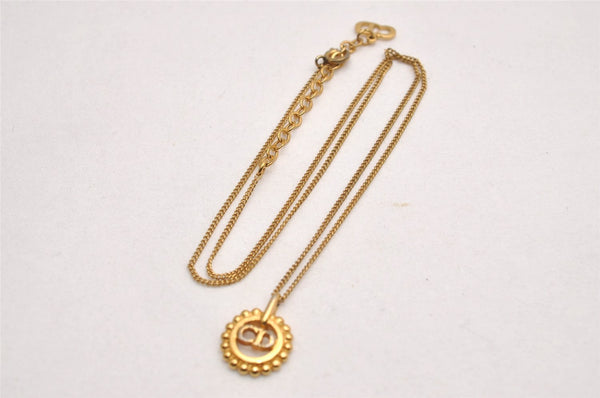 Authentic Christian Dior Gold Tone Chain Pendant Necklace CD 2843J