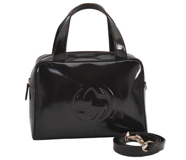 Authentic GUCCI Vintage 2Way Shoulder Hand Bag Purse Enamel Brown 2846K