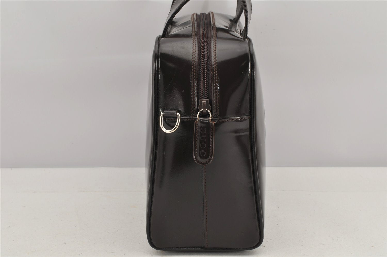 Authentic GUCCI Vintage 2Way Shoulder Hand Bag Purse Enamel Brown 2846K