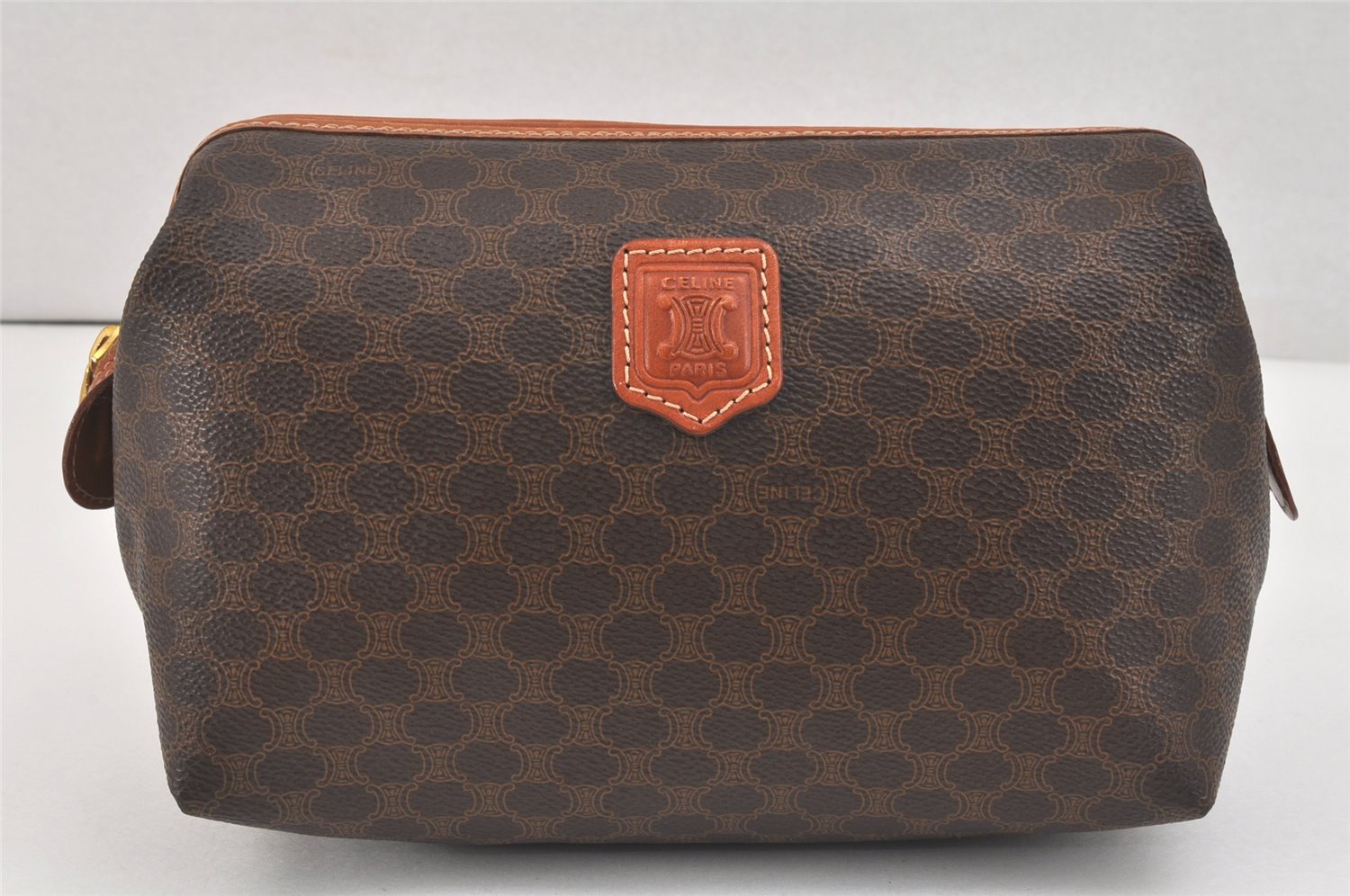 Authentic CELINE Macadam Blason Pattern Clutch Hand Bag PVC Leather Brown 2847K