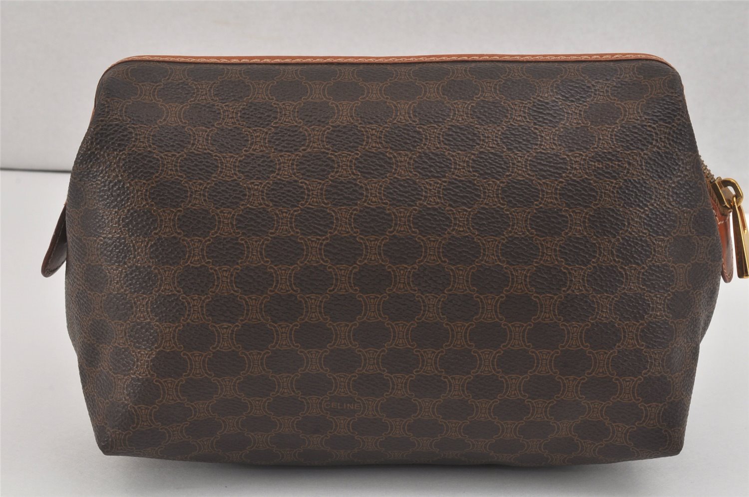 Authentic CELINE Macadam Blason Pattern Clutch Hand Bag PVC Leather Brown 2847K