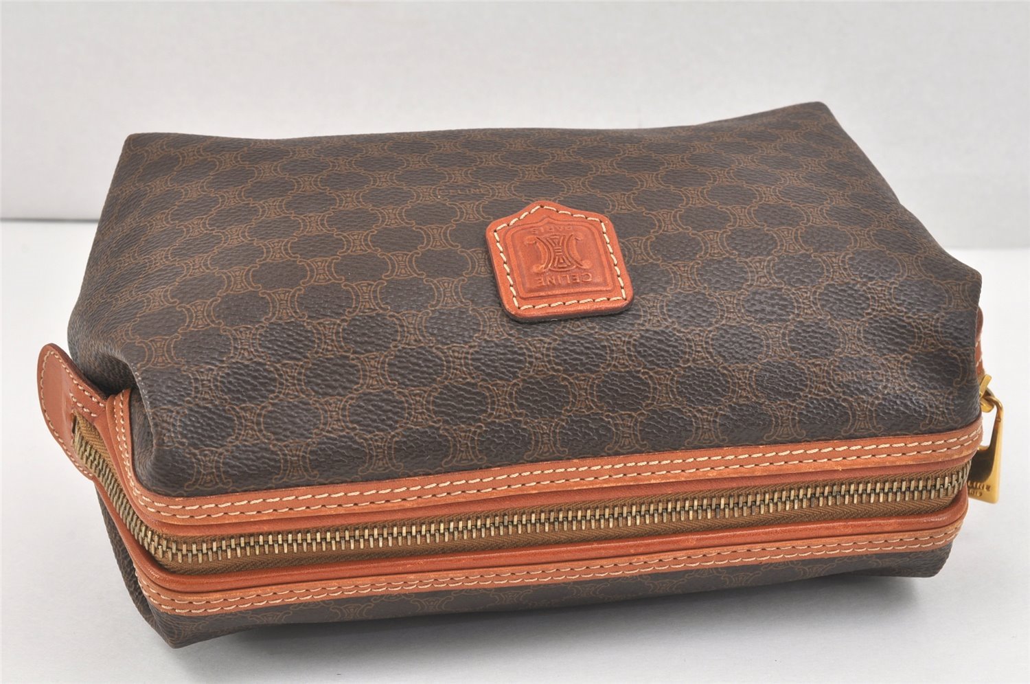 Authentic CELINE Macadam Blason Pattern Clutch Hand Bag PVC Leather Brown 2847K