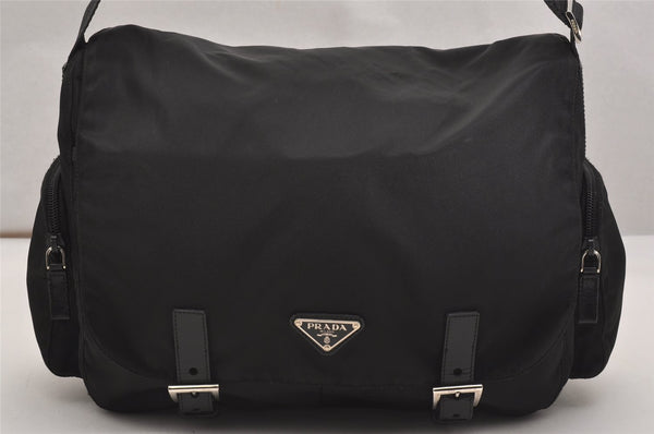 Authentic PRADA Nylon Tessuto Leather Shoulder Cross Body Bag Black 2848J