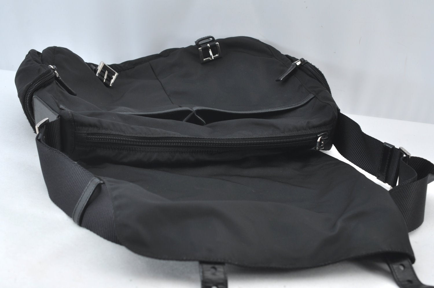Authentic PRADA Nylon Tessuto Leather Shoulder Cross Body Bag Black 2848J
