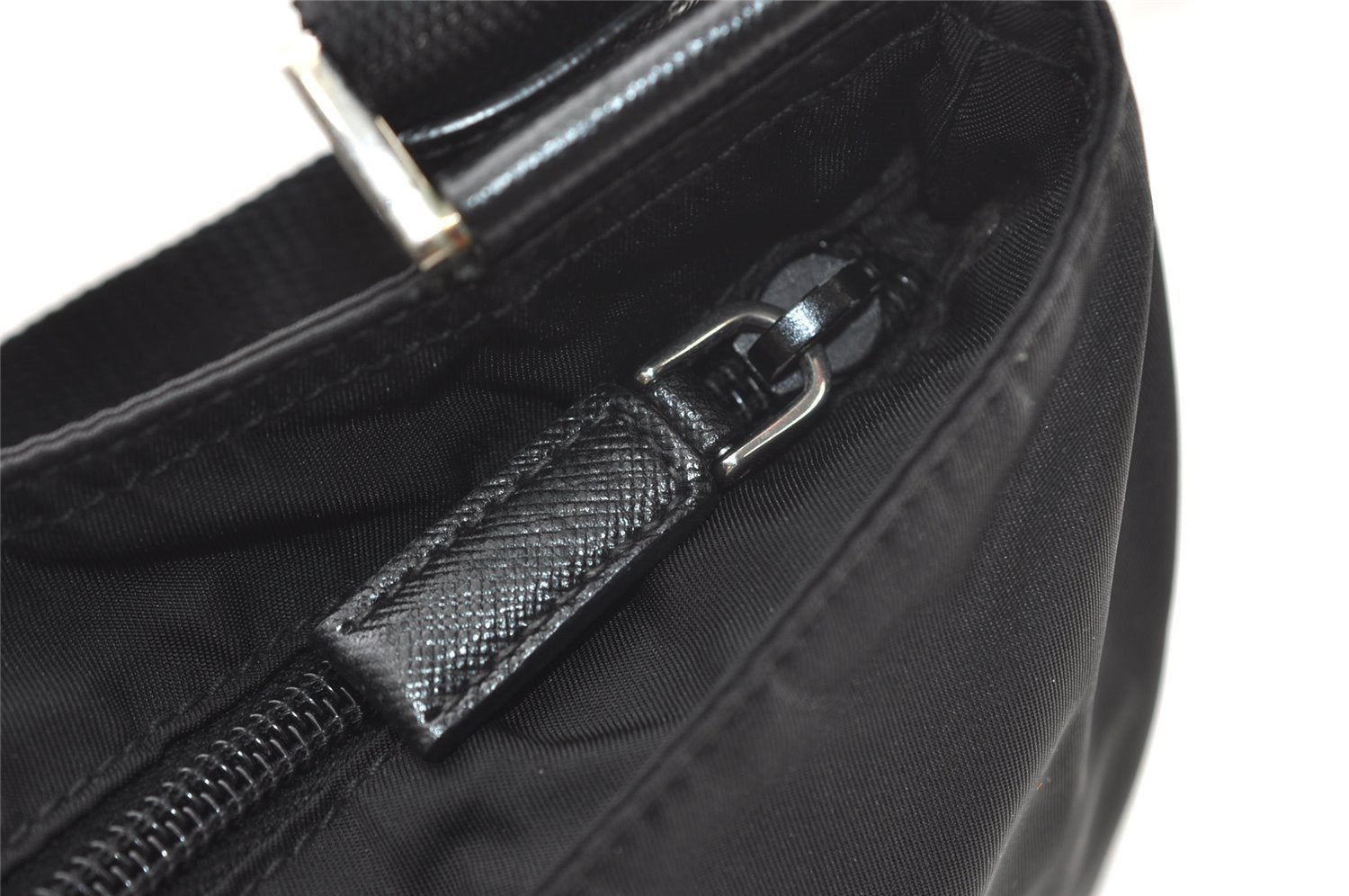 Authentic PRADA Nylon Tessuto Saffiano Leather Shoulder Cross Bag Black 2850J