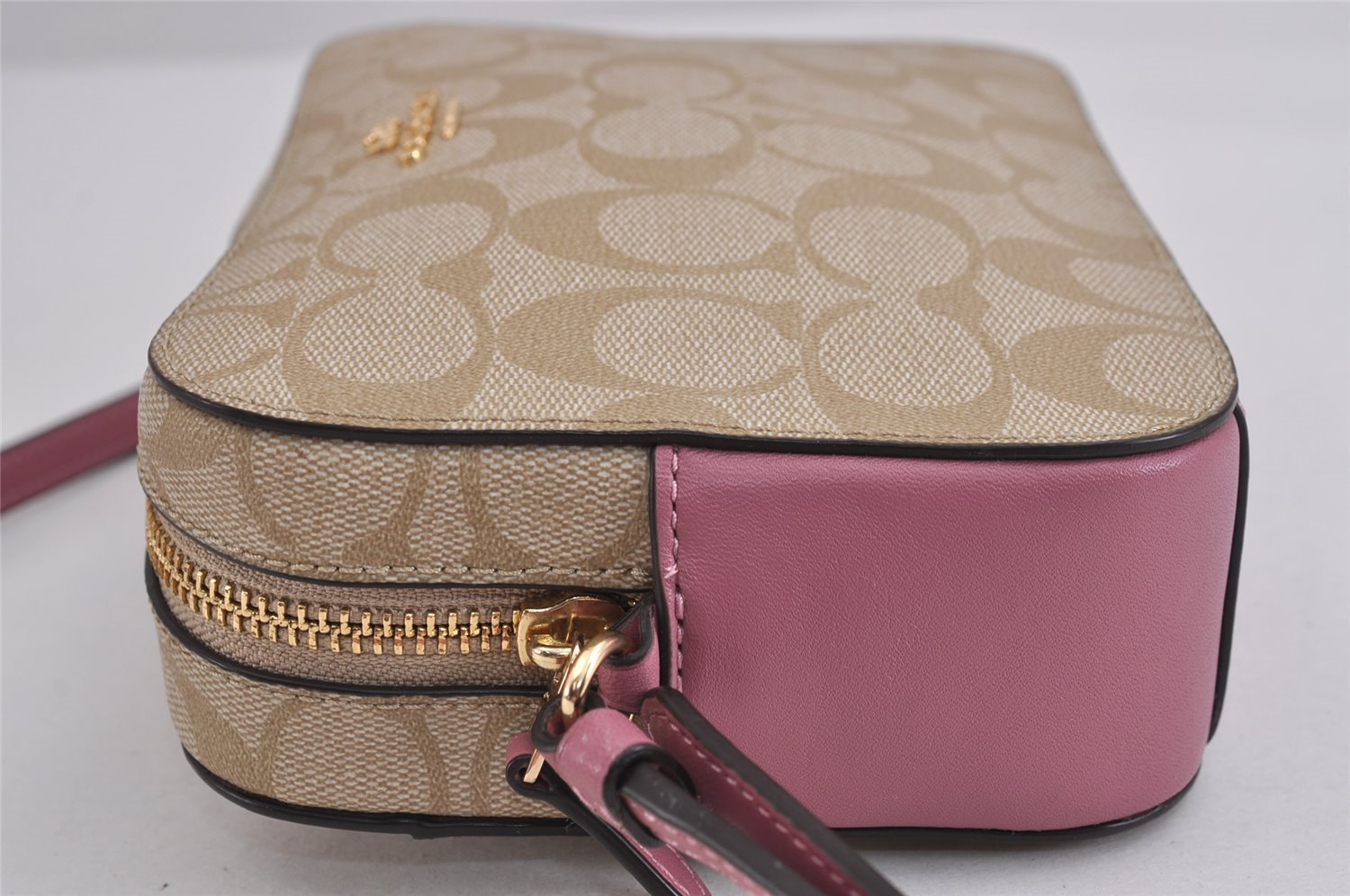 Authentic COACH Signature Shoulder Cross Body Bag PVC Leather Beige Pink 2856J