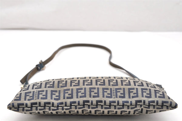 Authentic FENDI Zucchino Shoulder Cross Body Bag Canvas Leather Navy Blue 2856K