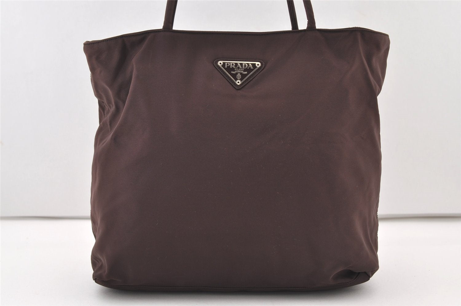 Authentic PRADA Vintage Nylon Tessuto Leather Shoulder Tote Bag Brown 2857J