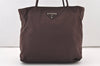 Authentic PRADA Vintage Nylon Tessuto Leather Shoulder Tote Bag Brown 2857J