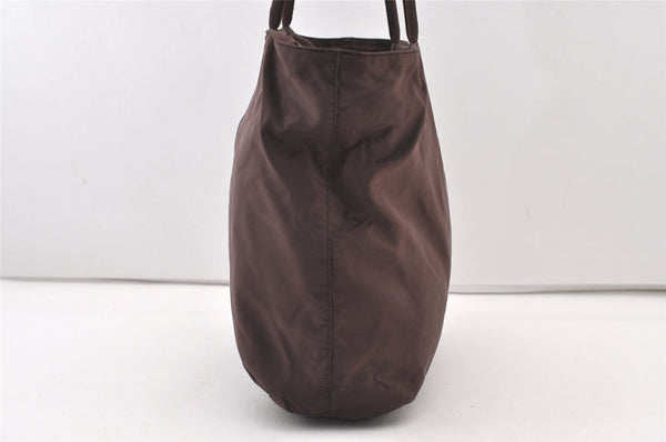 Authentic PRADA Vintage Nylon Tessuto Leather Shoulder Tote Bag Brown 2857J