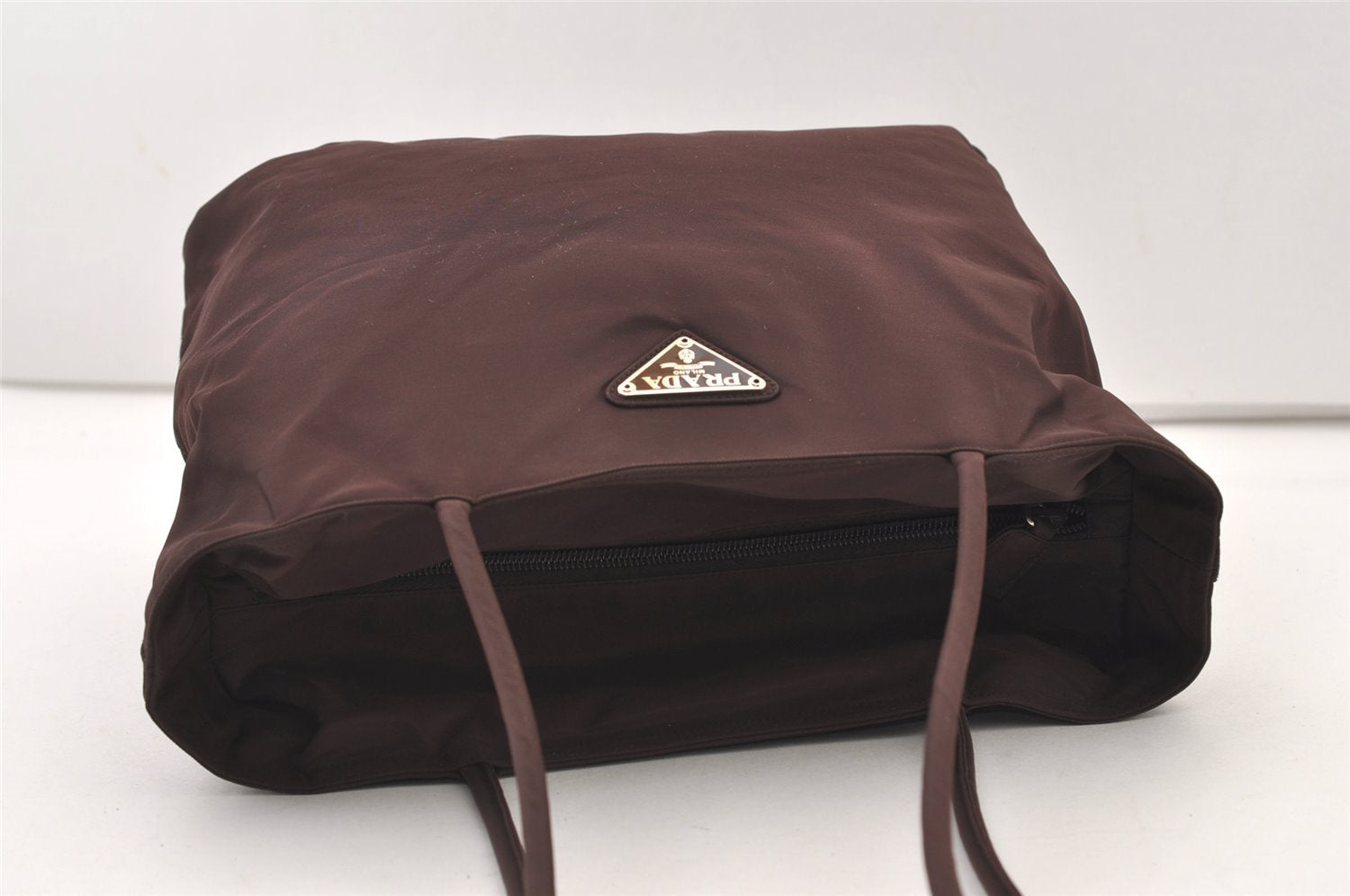 Authentic PRADA Vintage Nylon Tessuto Leather Shoulder Tote Bag Brown 2857J