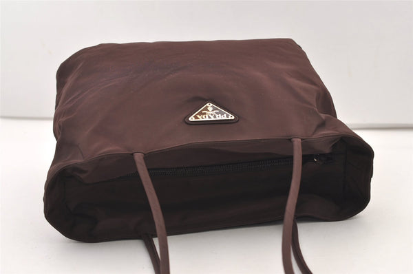 Authentic PRADA Vintage Nylon Tessuto Leather Shoulder Tote Bag Brown 2857J