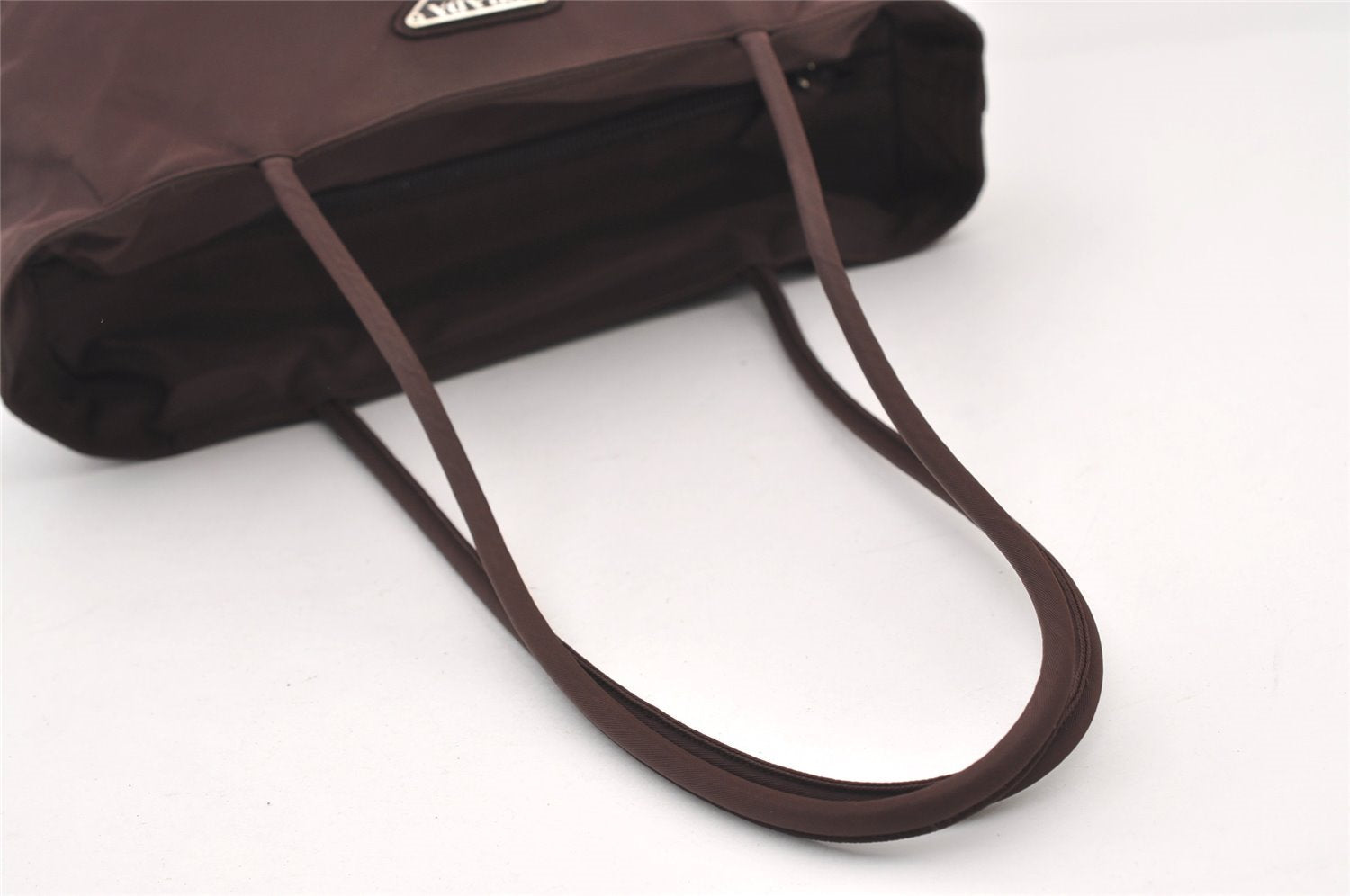 Authentic PRADA Vintage Nylon Tessuto Leather Shoulder Tote Bag Brown 2857J