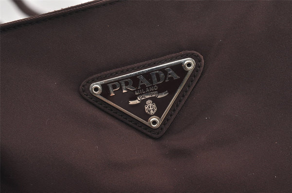 Authentic PRADA Vintage Nylon Tessuto Leather Shoulder Tote Bag Brown 2857J
