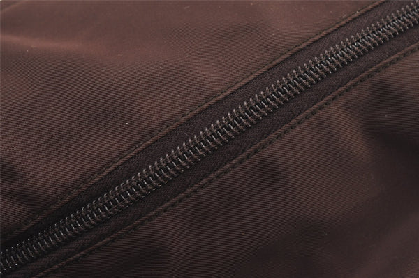 Authentic PRADA Vintage Nylon Tessuto Leather Shoulder Tote Bag Brown 2857J