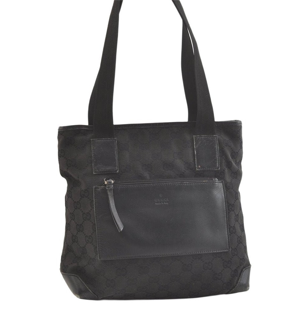 Authentic GUCCI Vintage Shoulder Tote Bag GG Canvas Leather 28893 Black 2860K