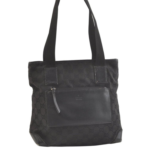 Authentic GUCCI Vintage Shoulder Tote Bag GG Canvas Leather 28893 Black 2860K
