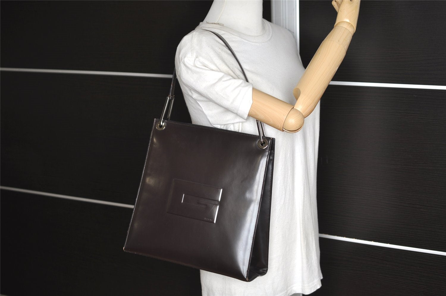 Authentic GUCCI Vintage Shoulder Hand Bag Purse Leather Brown 2861J