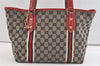 Authentic GUCCI Web Sherry Line Tote Bag GG Canvas Leather 137396 Navy 2861K