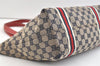 Authentic GUCCI Web Sherry Line Tote Bag GG Canvas Leather 137396 Navy 2861K