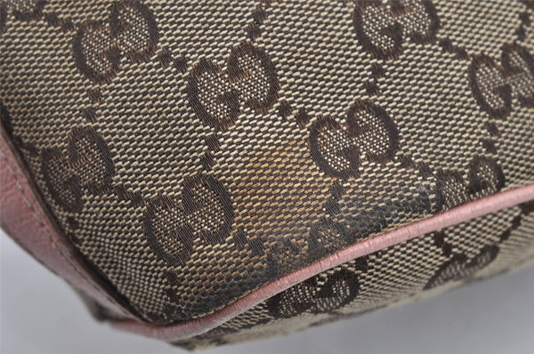 Authentic GUCCI Sherry Line Hand Bag Pouch GG Canvas Leather 141809 Brown 2862I