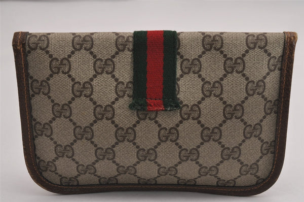 Authentic GUCCI Vintage Web Sherry Line Pouch Purse GG PVC Leather Brown 2862J